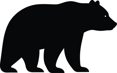 Black bear silhouette vector illustration of a wild grizzly animal standing in side view isolated on white background for outdoor adventure and wildlife nature logo.