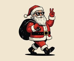 Retro Graphic Design: Stylish Santa with Sunglasses and Swagger
