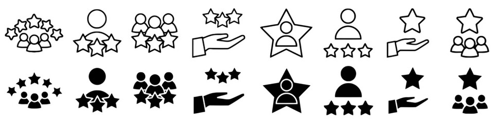 Customer feedback and review symbol set in black color