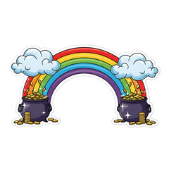 Colorful rainbow with clouds and pots of gold
