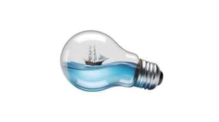 Sail ship in light bulb with sea water creative energy concept design