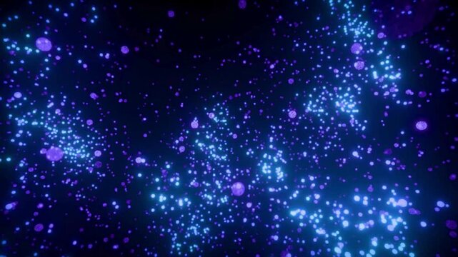 Abstract blue winter background featuring falling snowflakes, glowing stars, and light particles in a dark night sky. Festive seamless loop ideal for Christmas, holiday, and se