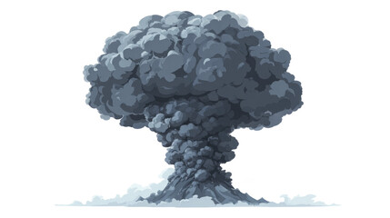 Volcanic eruption smoke column with ash clouds minimal on white