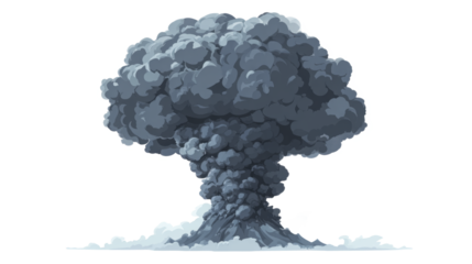 Volcanic eruption smoke column with ash clouds minimal on white