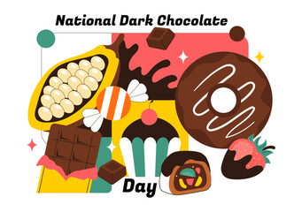 National Dark Chocolate Day Vector Illustration On February 1st for the Health and Happiness That Choco Brings in Flat Cartoon Background Design