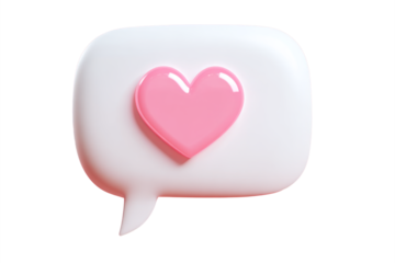 3D comment bubble with pink heart inside