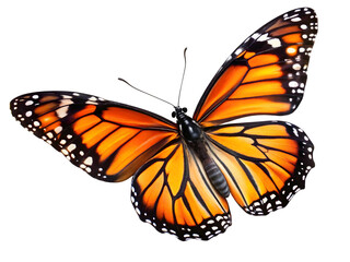 Fototapeta premium Vibrant monarch butterfly with open wings on black background