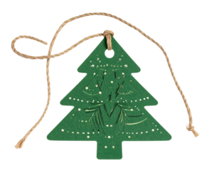 Green Christmas Tree Gift Tag with Twine, Front View, Isolated on Transparent Background (3)