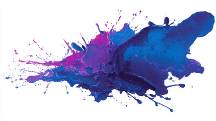 Abstract paint splash in vibrant blue and purple hues, dynamic flow on white background