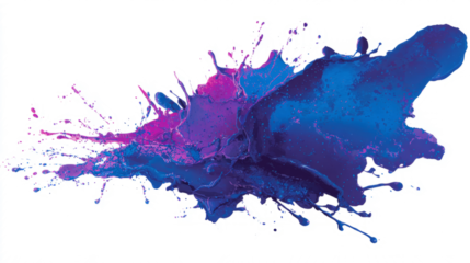 Abstract paint splash in vibrant blue and purple hues, dynamic flow on white background