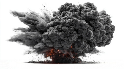 Ash cloud with floating embers minimal on white