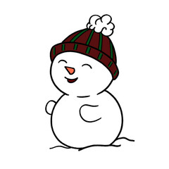 Cheerful Cartoon Snowman with Striped Winter Hat