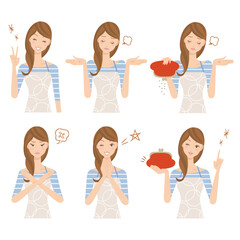 上半身の主婦の色々な顔の表情とポーズ