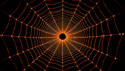 Obraz premium Glowing Spider Web Abstract Background with Golden Lines on Dark Black Surface