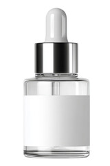 dropper bottle mockup with shiny cap, blank label, isolated on white