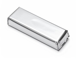 Rectangular bar wrapped in shiny silver foil, isolated on white