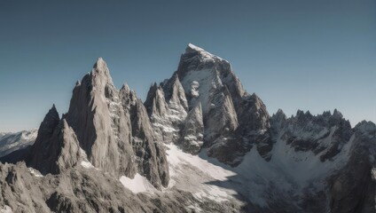 Majestic mountain range under a clear blue sky, stunning natural landscape.
