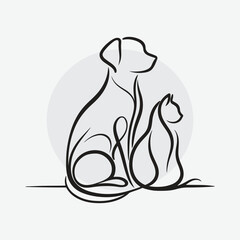 logo featuring the line-art of a dog and a cat sitting side by side	