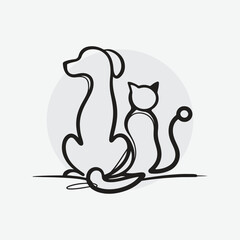 logo featuring the line-art of a dog and a cat sitting side by side	