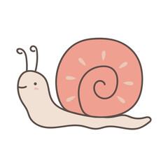 Cute Pink Snail Character with Spiral Shell and Smiling Face