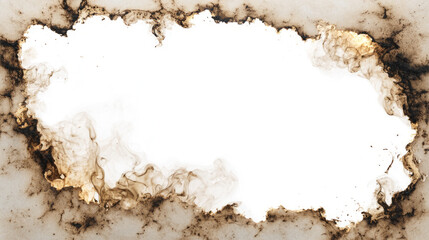 paper frame with irregular burnt shape and smoke stains