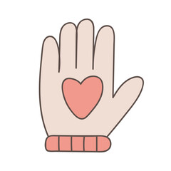 Hand Drawn Cozy Mitten with Heart Symbol and Knit Cuff