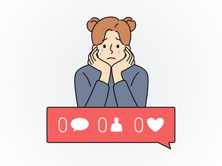 Sad Girl Depressed About Zero Likes on Social Media Notification