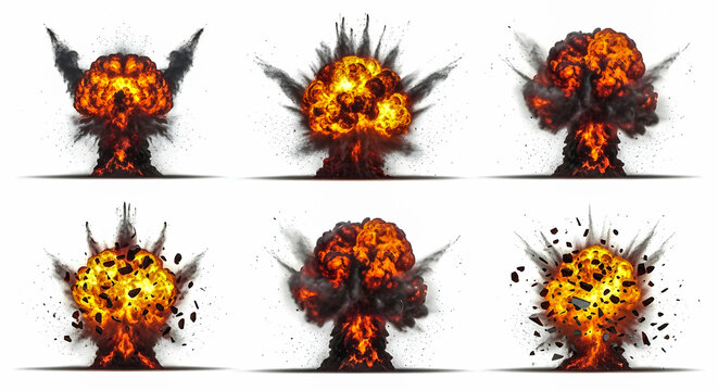 Collection of six explosive blasts and fiery bursts
