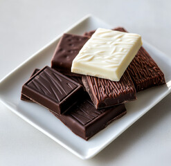 Dubai-Style Chocolate Bars With Layered Dark And White Chocolate On White Plate
