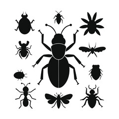 set of black silhouettes of ants