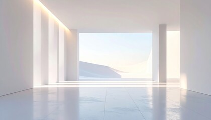 Fototapeta premium Empty architecture 3d render of a mosque interior in Istanbul featuring an indoor space with a window, floor, and light design inside an empty hall with blank walls and nobody