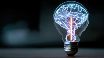 Innovative light bulb design showcasing electric brain concept modern studio setting digital art futuristic perspective