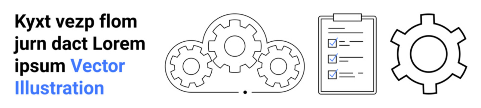 Three interconnected gears with a clipboard checklist emphasizing productivity, task completion, and efficiency. Ideal for business process, teamwork, planning, workflow, management, strategy