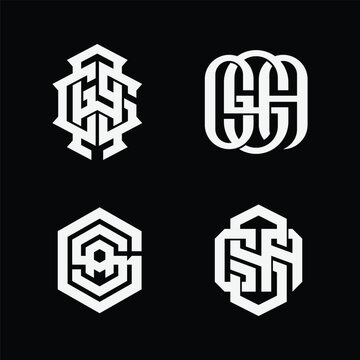 Monogram logos collection, GSA, SGA, AGS letters with intertwined letters on black background, perfect for branding, sports teams, apparel designs, etc