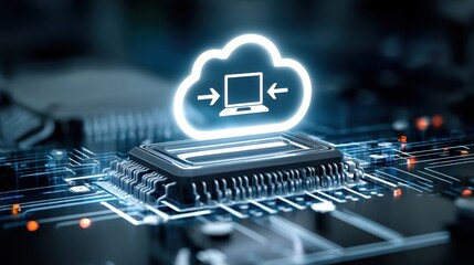 Cloud computing revolution digital data management in technology sector infographic view high-tech environment