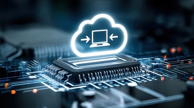 Cloud computing revolution digital data management in technology sector infographic view high-tech environment