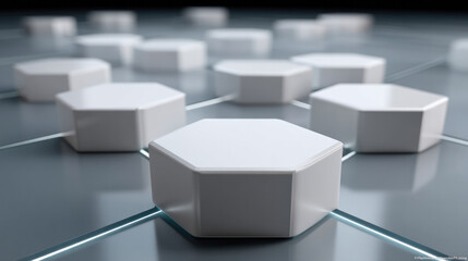 Hexagon white module network technology connection futuristic digital surface abstract. White hexagonal modules connected glossy digital surface