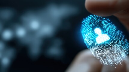 Digital fingerprinting identity verification technology global context visual data abstract environment close-up view security concept