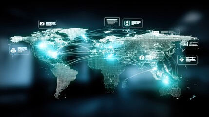 Global digital connectivity visualizing data flow across continents infographic representation modern environment global perspective