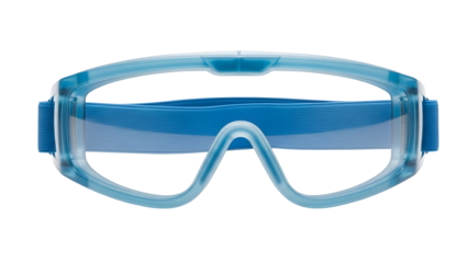 Blue safety goggles with clear lenses and adjustable strap