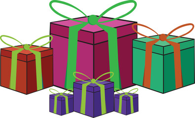 Colorful Wrapped Gift Boxes with Ribbons for Celebration and Holiday Themes