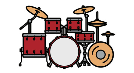 Red drum kit illustration rock music instrument is