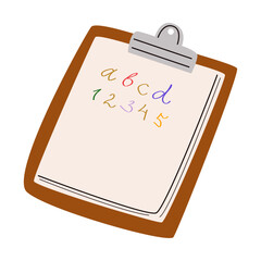 Tablet wood folder, metal clip securely holds sheets of paper. Accessory for education, office, planning, and presentation.