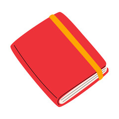 Vector illustration of a red notebook with elastic orange band. Workbook  for school, planning, journaling, education