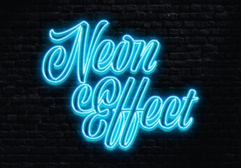 Blue Neon Text & Logo Effect Mockup