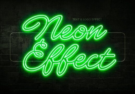 Green Neon Text & Logo Effect Mockup