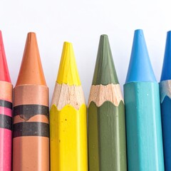 Close-up of colorful crayons, tips and colors showing