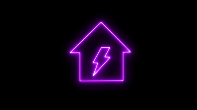 Neon line home with lightning bolt symbolizing home power and energy idea. sustainable energy idea concept. dynamic Charging icon and power. 