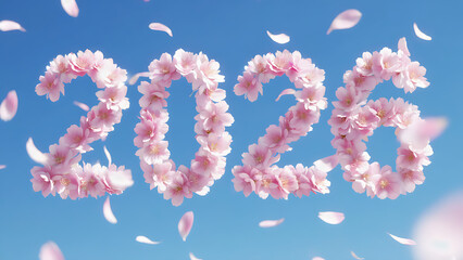 Fototapeta premium Pink rose petals floating on blue sky background