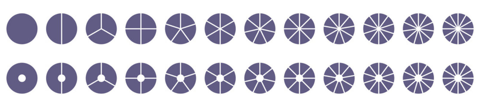 Parts of diagram wheel from 1 to 20. Outline black graphics. Template of pie chart. Coaching blank. Segmented charts. Sectors divide the circle on equal parts. Pie charts, pizza charts infographic set